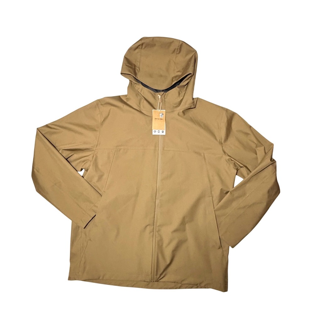Animal Elements Mens Waterproof Jacket Tan XL Hooded Rain Shell MWF 78250
